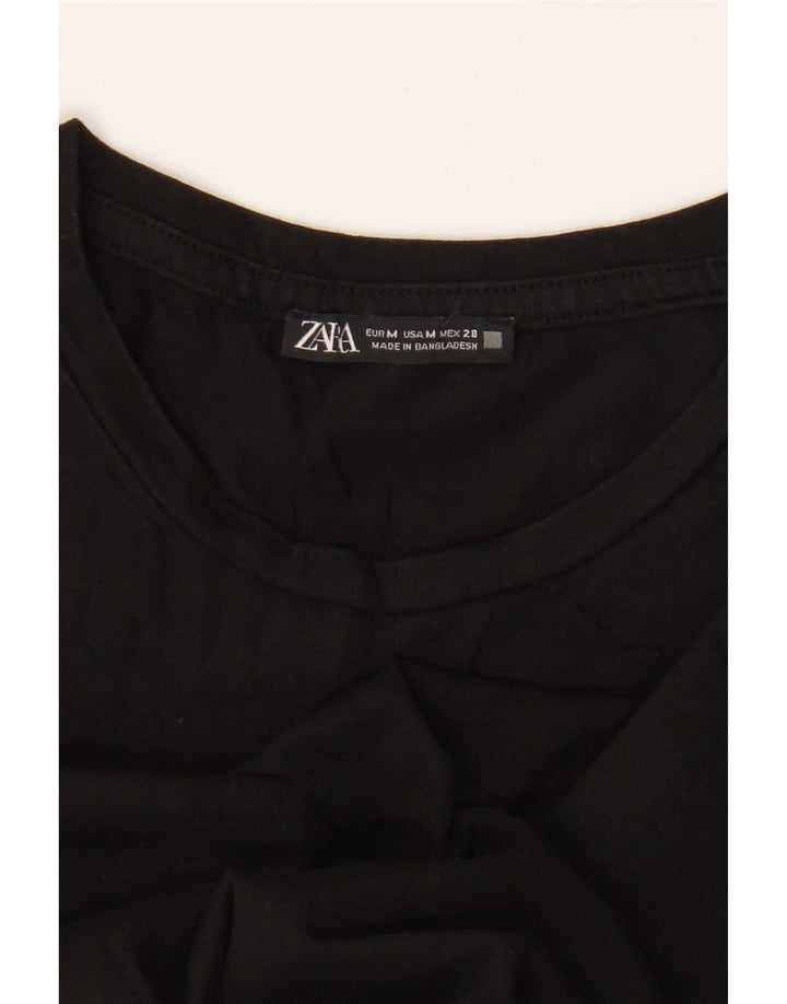 Zara Mujer Crop Camiseta Top UK 12 Medium Negro