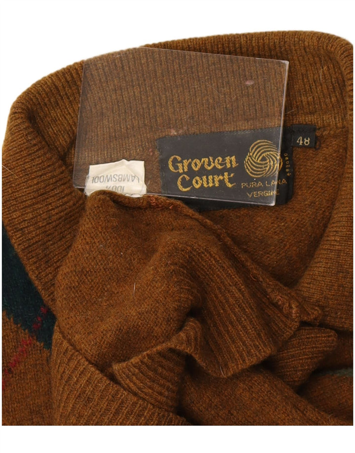 VINTAGE Hombres Polo Cuello Jersey Jersey IT 48 Pequeño Marrón Argyle/Diamante