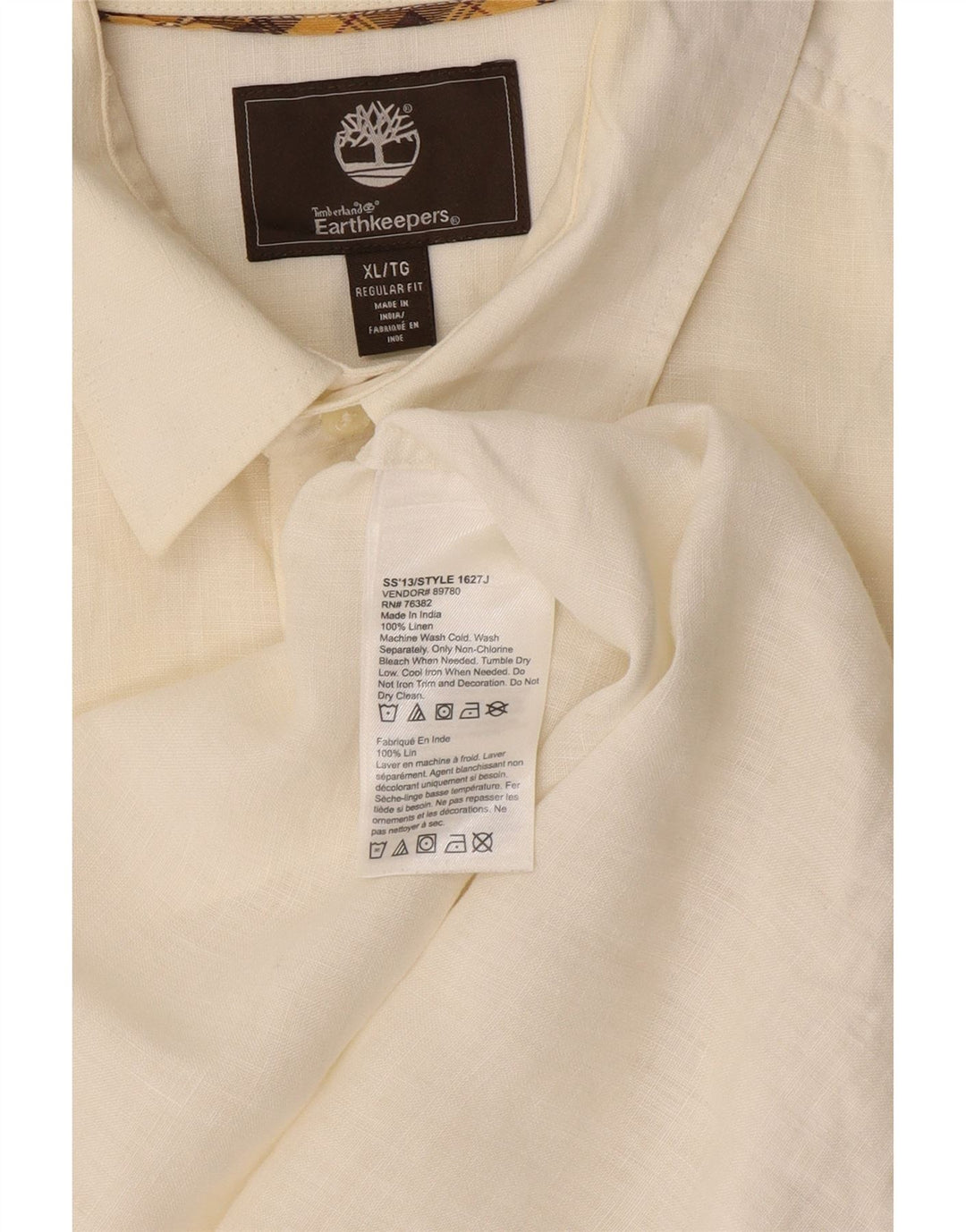 Timberland Camisa de Manga Corta Regular Fit para Hombre XL Off White Linen