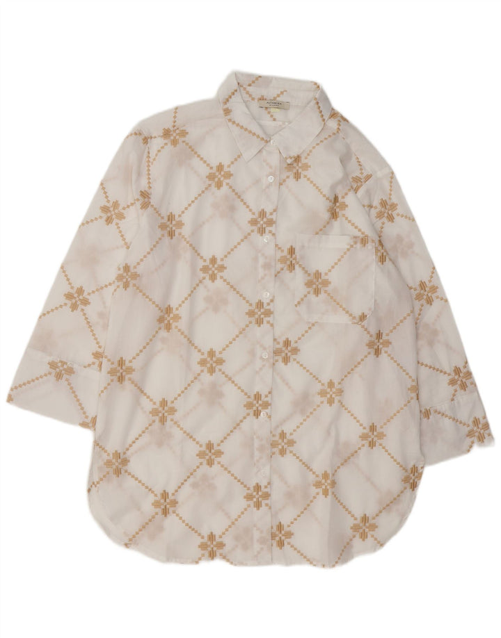 ALTAMIRA Camisa extragrande para mujer UK 14 Algodón geométrico blanco mediano