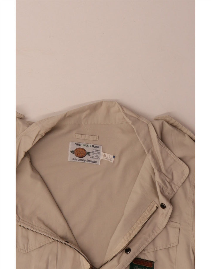 VINTAGE Chaqueta militar para hombre Reino Unido 40 Algodón beige grande