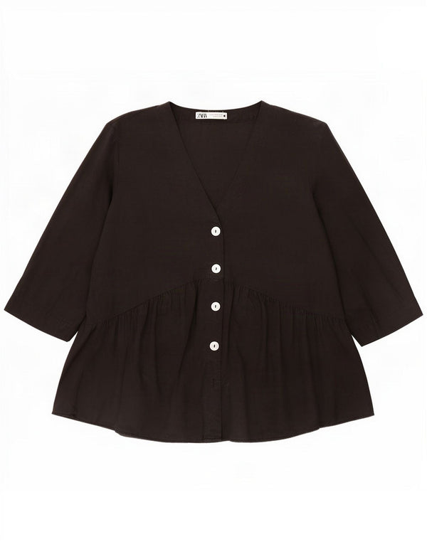 Zara Blusa camisera de manga 3/4 para mujer ES 40 XL Negro