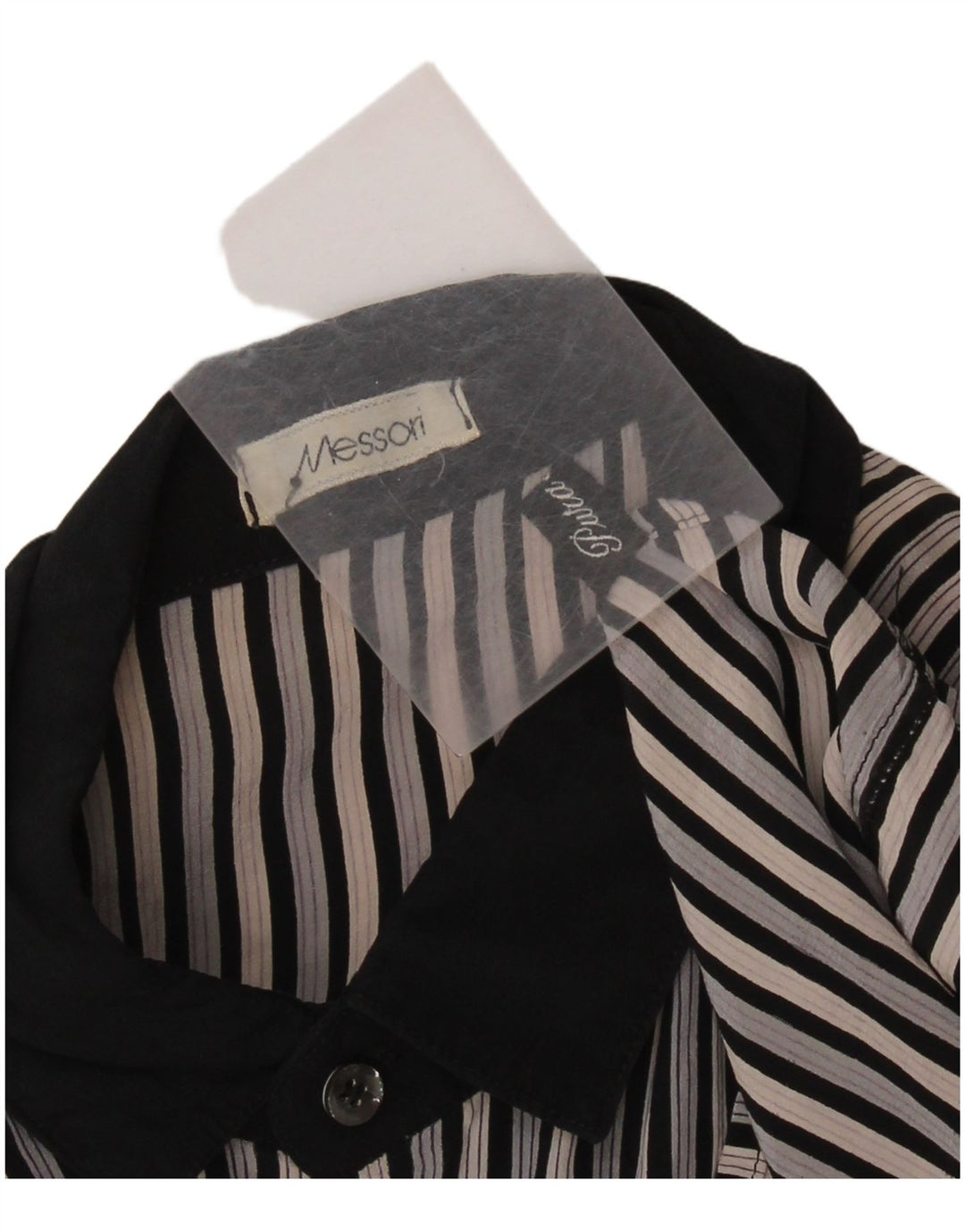 MESSORI Camisa de manga corta para hombre pequeña de seda a rayas negras