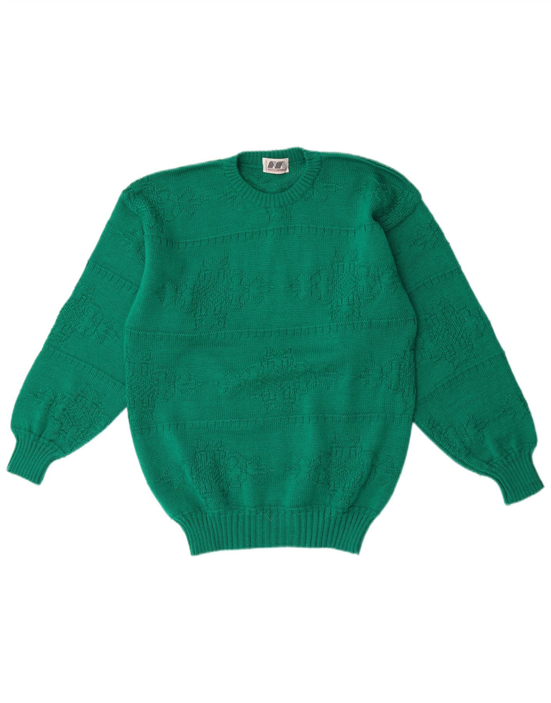 VINTAGE Jersey de cuello redondo para hombre verde medio