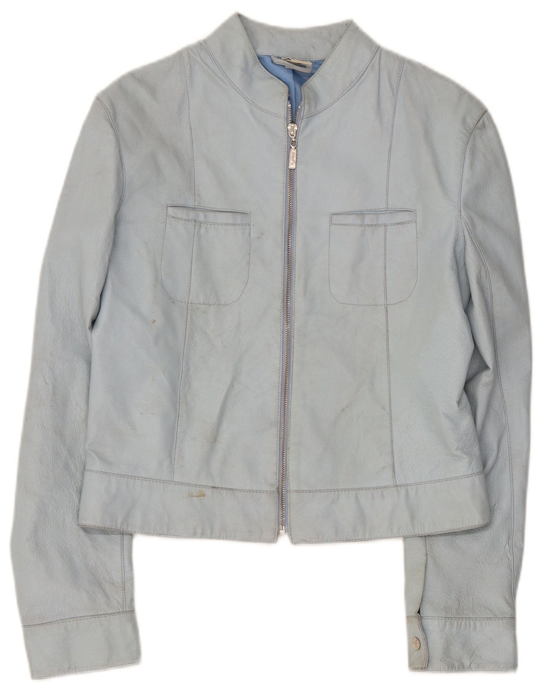 Vintage mujer chaqueta de cuero Reino Unido 14 cuero azul medio