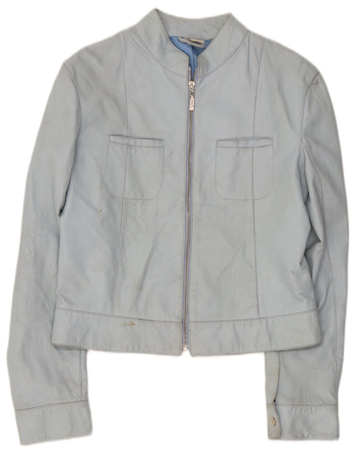 Vintage mujer chaqueta de cuero Reino Unido 14 cuero azul medio