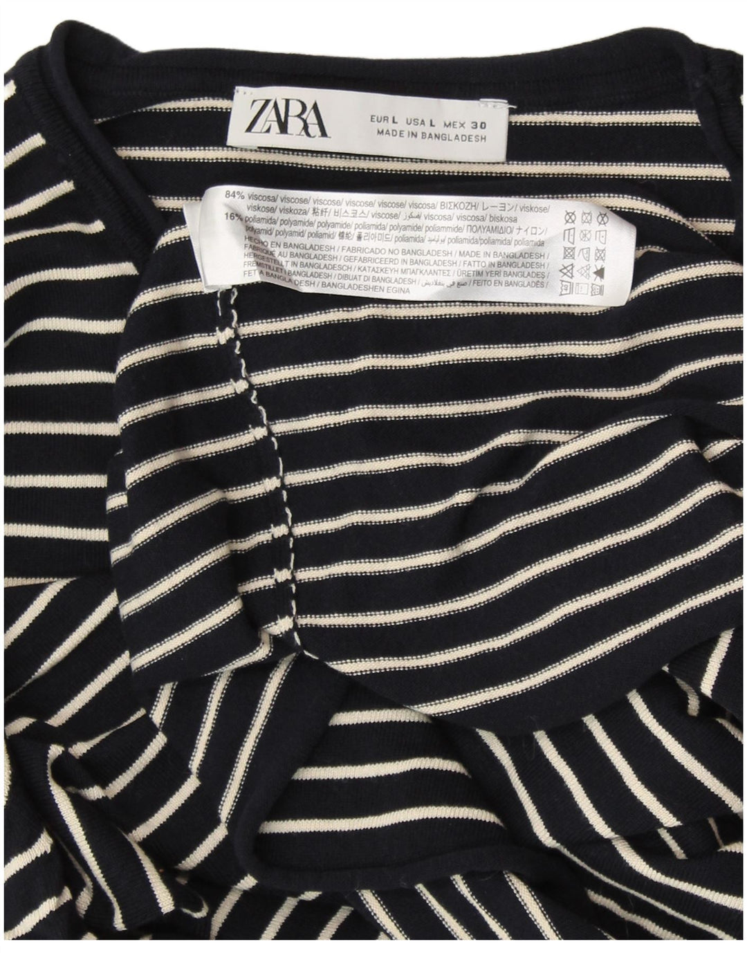 ZARA Jersey de cuello redondo para mujer UK 44 Large Viscosa a rayas azul marino