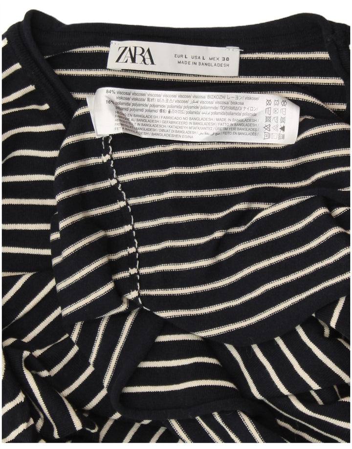 ZARA Jersey de cuello redondo para mujer UK 44 Large Viscosa a rayas azul marino