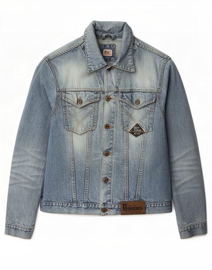 Roy Rogers Chaqueta vaquera desgastada con lavado ácido para hombre UK 36 Small Blue