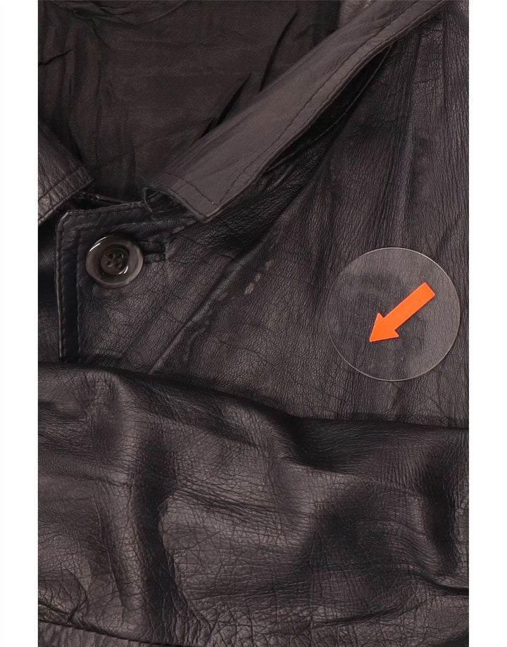 Chaqueta de cuero vintage para hombre Reino Unido 38 Bloque de color negro medio