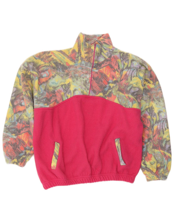 Vintage mujer patrón abstracto polar jumper Reino Unido 20 2XL rosa colorblock