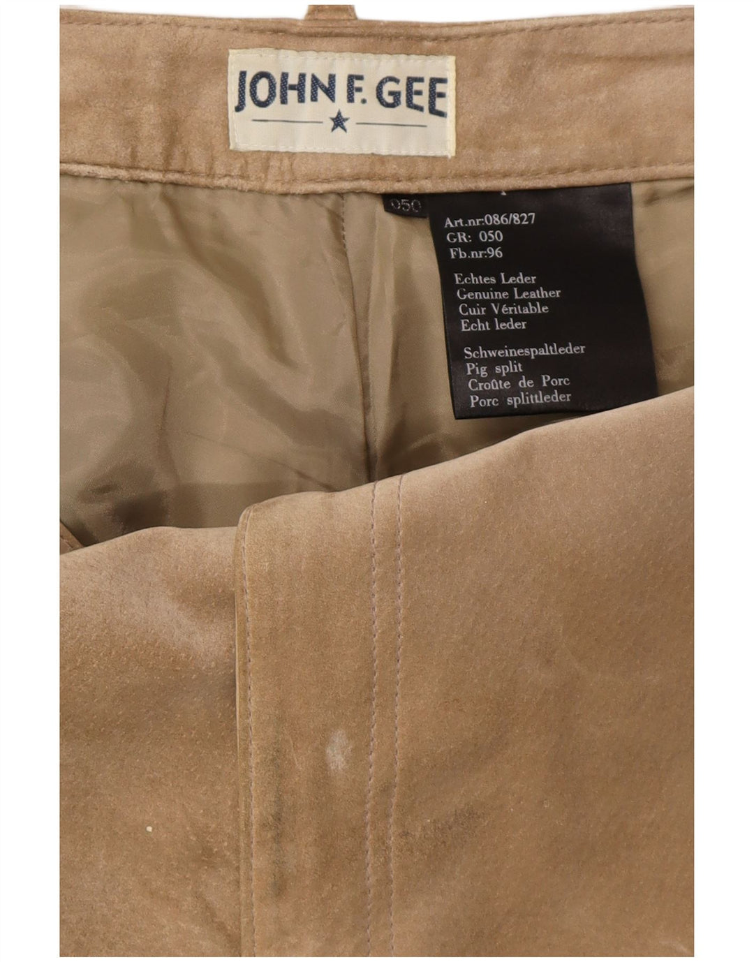 JOHN F GEE Pantalones cargo rectos de ante para hombre EU 50 Large W34 L32 Beige