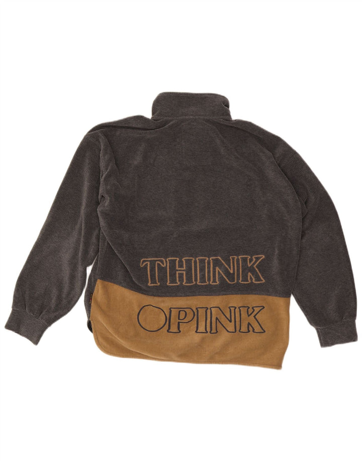 Think Pink Jersey de forro polar con cuello con cremallera y gráfico de hombre en color gris medio