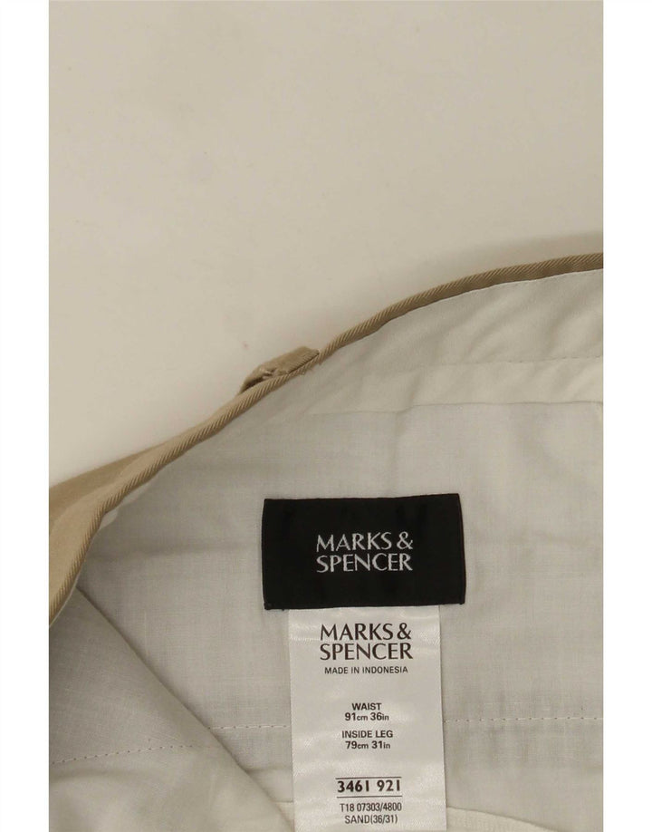 Marks & Spencer Pantalón de traje con pinzas para hombre W36 L31 Poliéster beige