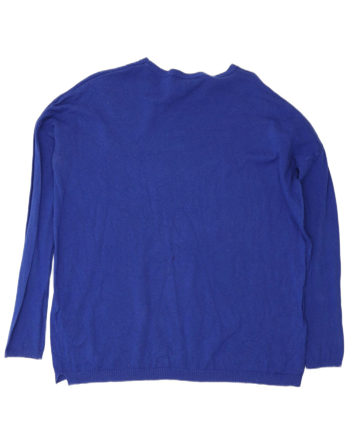 Zara - Jersey extragrande con cuello barco para mujer, talla 40, algodón azul medio