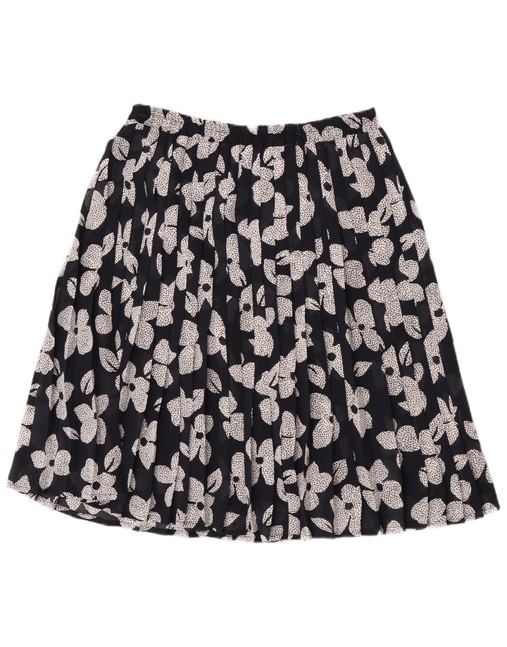 Vintage mujer falda plisada W30 medio negro floral