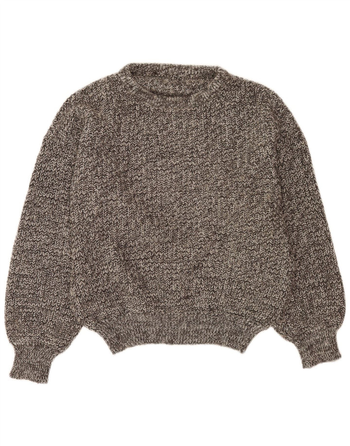 Vintage hombres botón cuello jumper suéter grande gris moteado