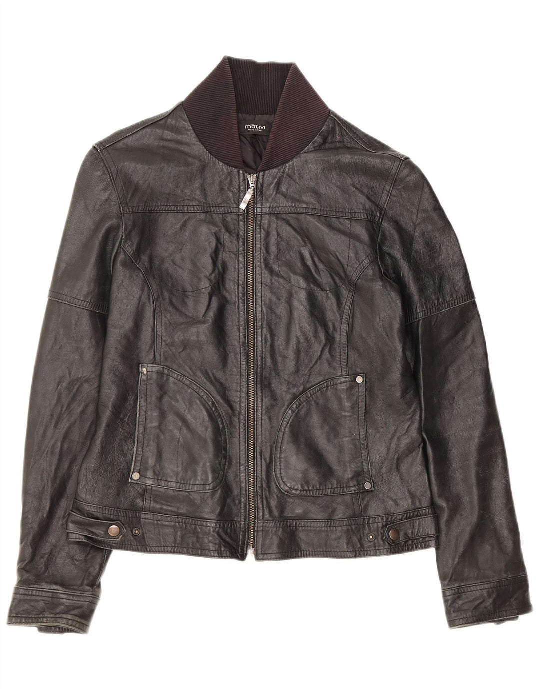 MOTIVI Chaqueta de cuero para mujer UK 44 Mediana Negra