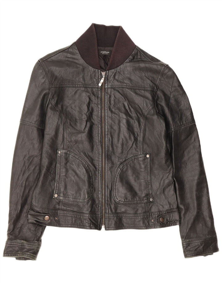 MOTIVI Chaqueta de cuero para mujer UK 44 Mediana Negra
