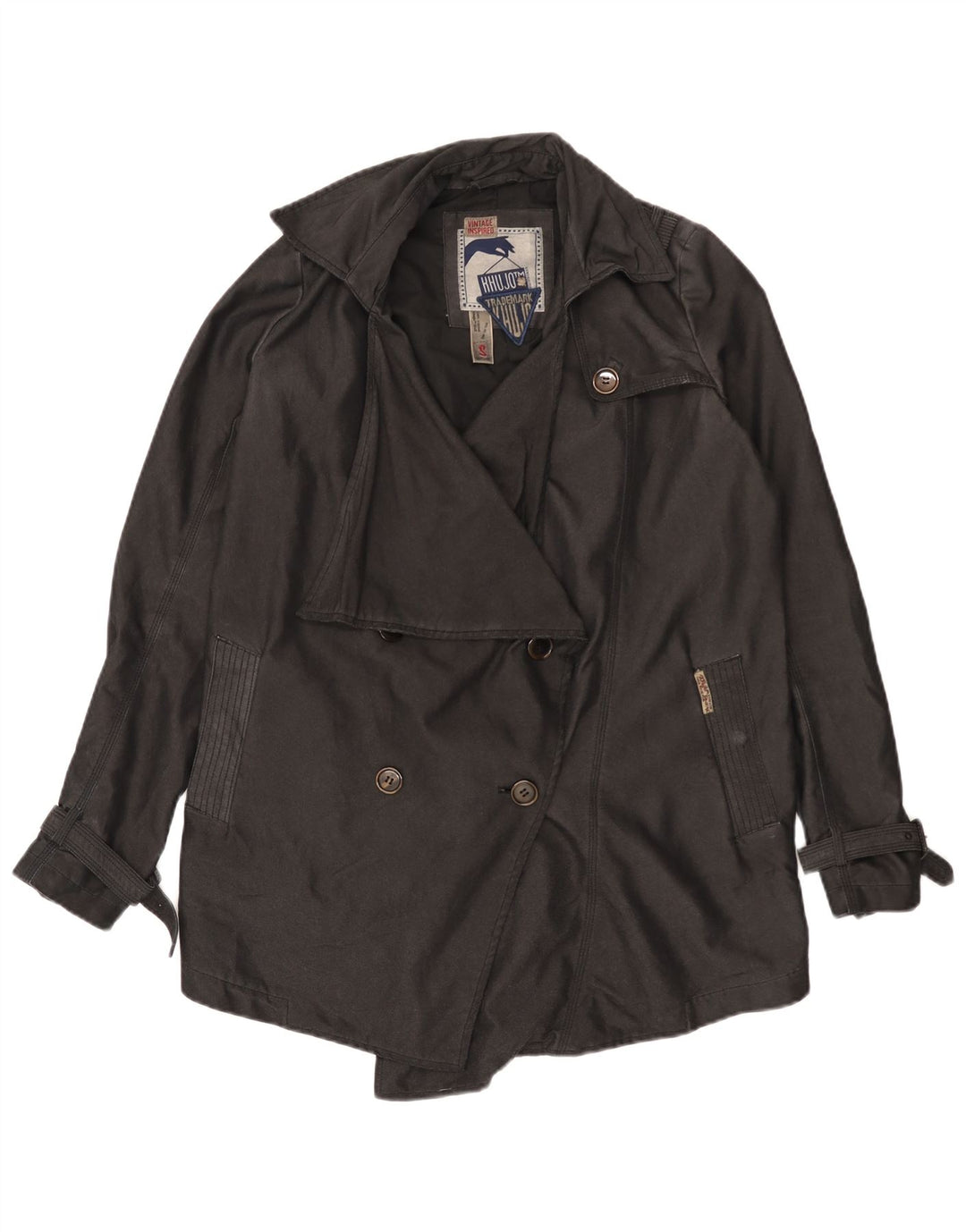 KHUJO Gabardina extragrande para mujer UK 10 Small Poliéster negro