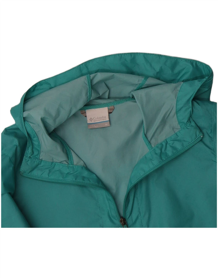 COLUMBIA Womens Hooded Rain Jacket UK 14 Medium Turquoise Nylon