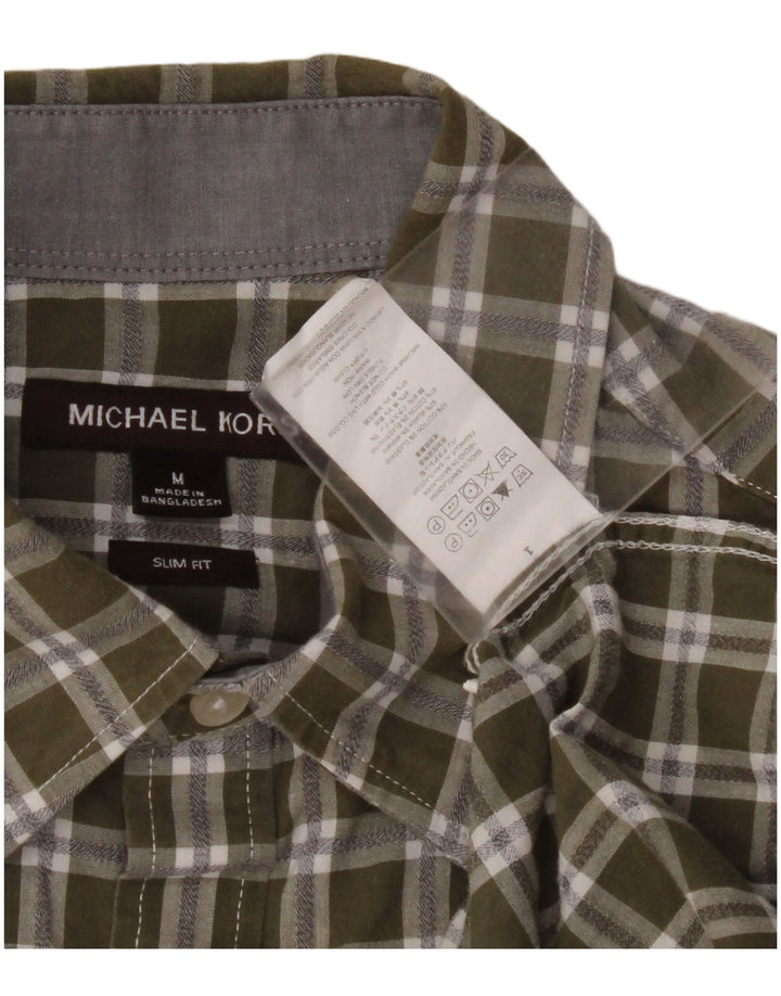 MICHAEL KORS Camisa Slim Fit para Hombre Algodón a Cuadros Caqui Mediano