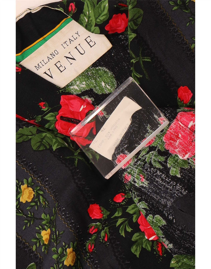 Blusa camisera extragrande de manga 3/4 para mujer Avenue IT 42 Medium Black Floral