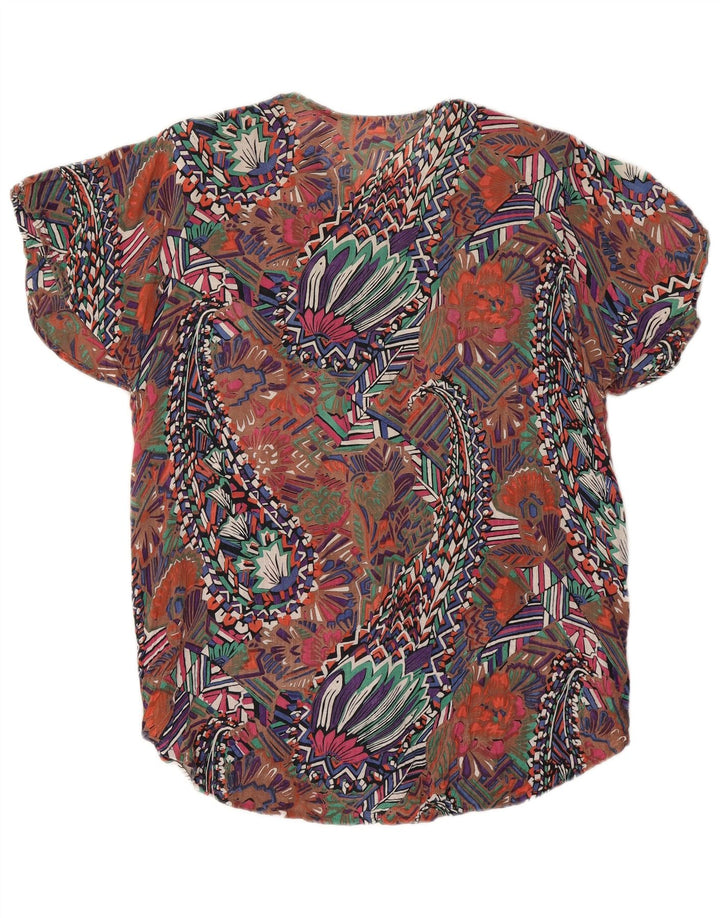Vintage mujer patrón abstracto camisa blusa Reino Unido 14 grande multicolor