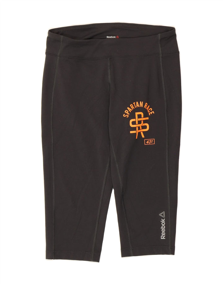 REEBOK Womens Graphic Capri Leggings UK 10 Small Black Vintage Reebok and Second-Hand Reebok from Messina Hembry 