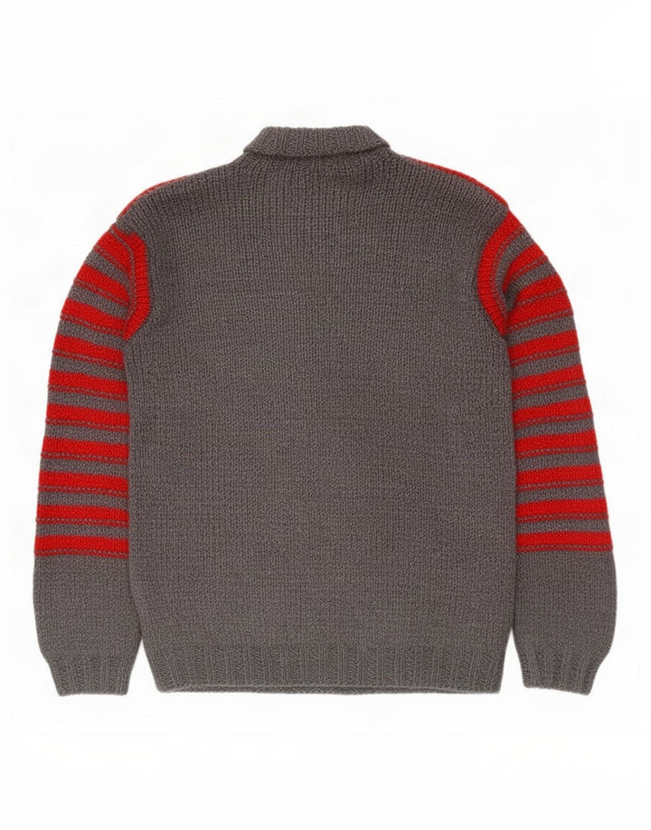 Vintage hombres rollo cuello jersey suéter medio gris rayas