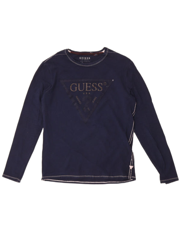 Guess Mujer Slim Fit Graphic Top Manga Larga UK 10 Small Azul Marino