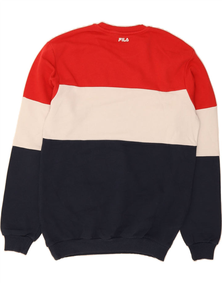 FILA Mens Graphic Sweatshirt Jumper Small Multicoloured Colourblock Cotton Vintage Fila and Second-Hand Fila from Messina Hembry 