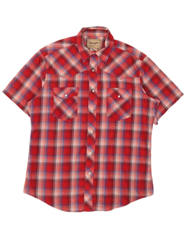 Wrangler Camisa de manga corta para hombre de algodón a cuadros rojos grandes