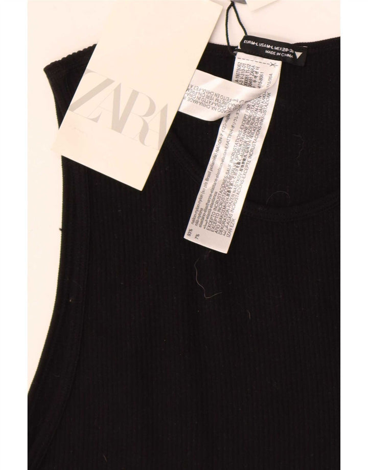 Zara Mujer Crop Top UK 42 Mediano Nylon Negro