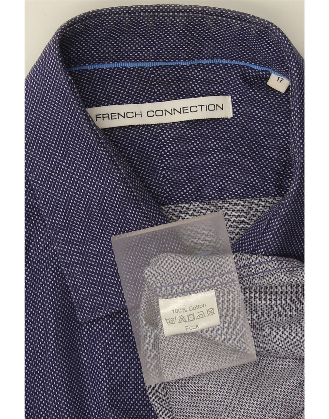 Camisa para hombre French Connection Talla 17 XL Algodón con lunares azul marino