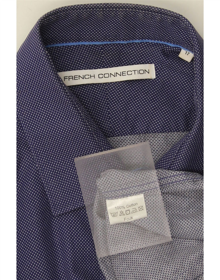 Camisa para hombre French Connection Talla 17 XL Algodón con lunares azul marino