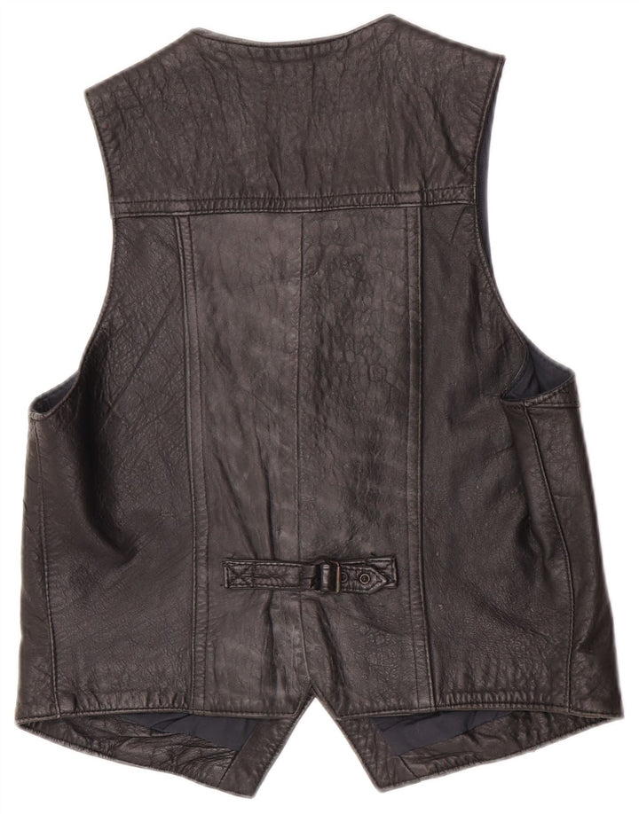 Chaleco de cuero vintage para hombre cuero negro medio