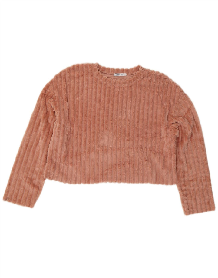 Zara Mujer Crop Velour Blusa Extragrande Top UK 10 Pequeño Poliéster Rosa