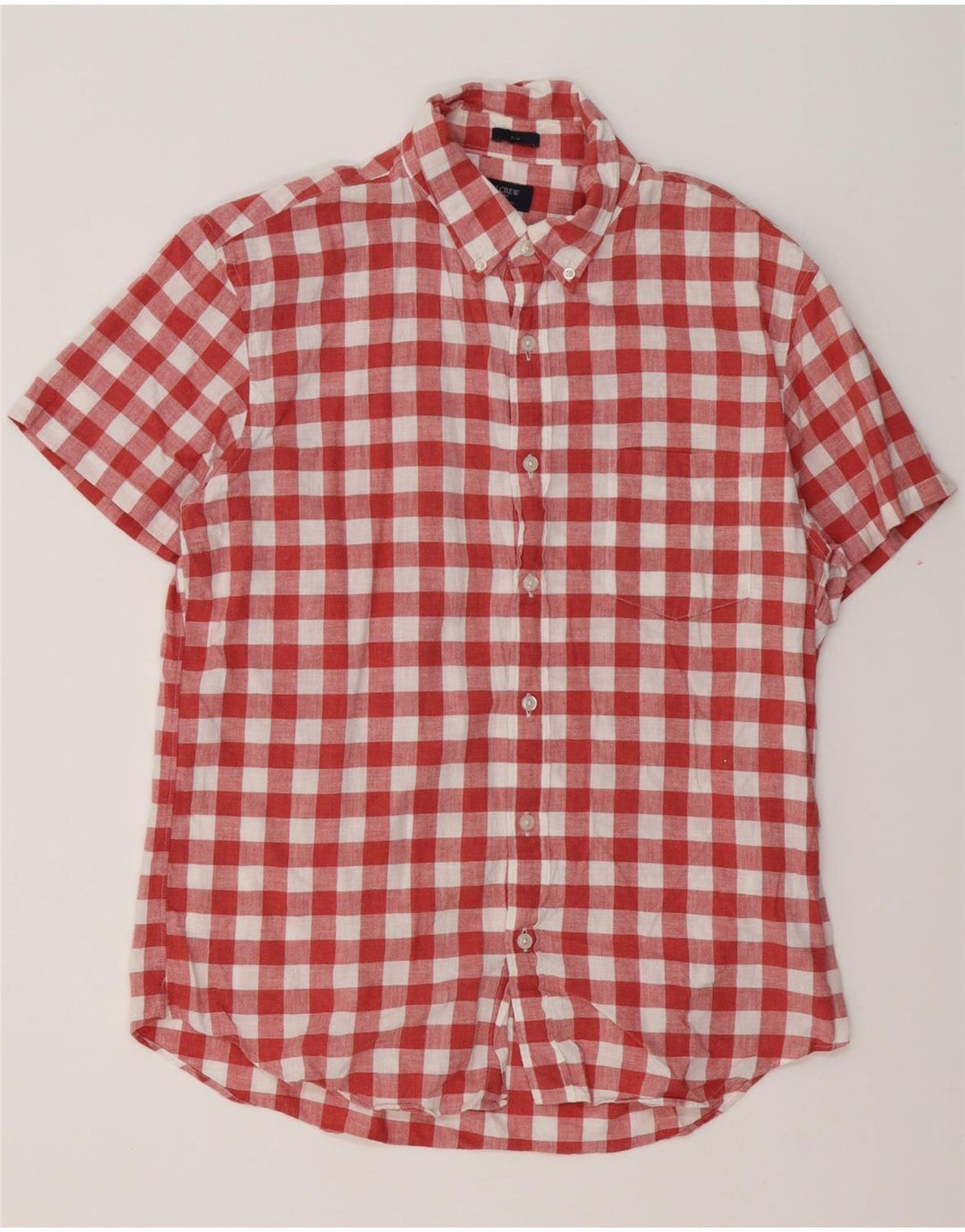 J. CREW Camisa ajustada de manga corta para hombre de algodón a cuadros rojos grandes