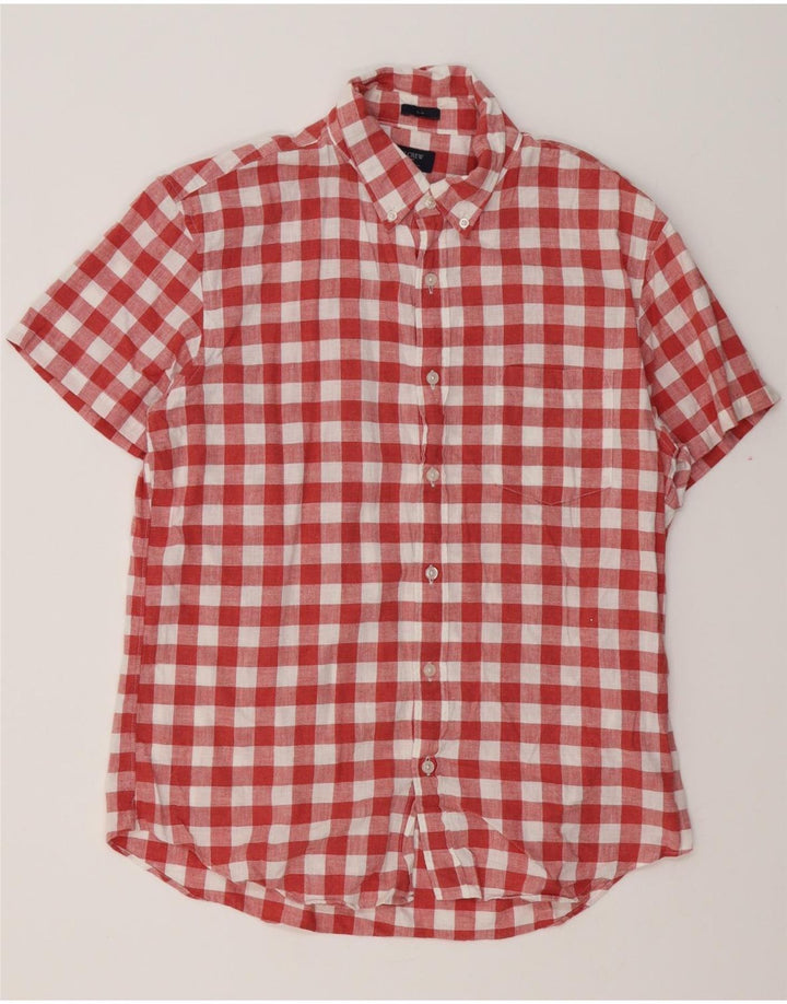 J. CREW Camisa ajustada de manga corta para hombre de algodón a cuadros rojos grandes