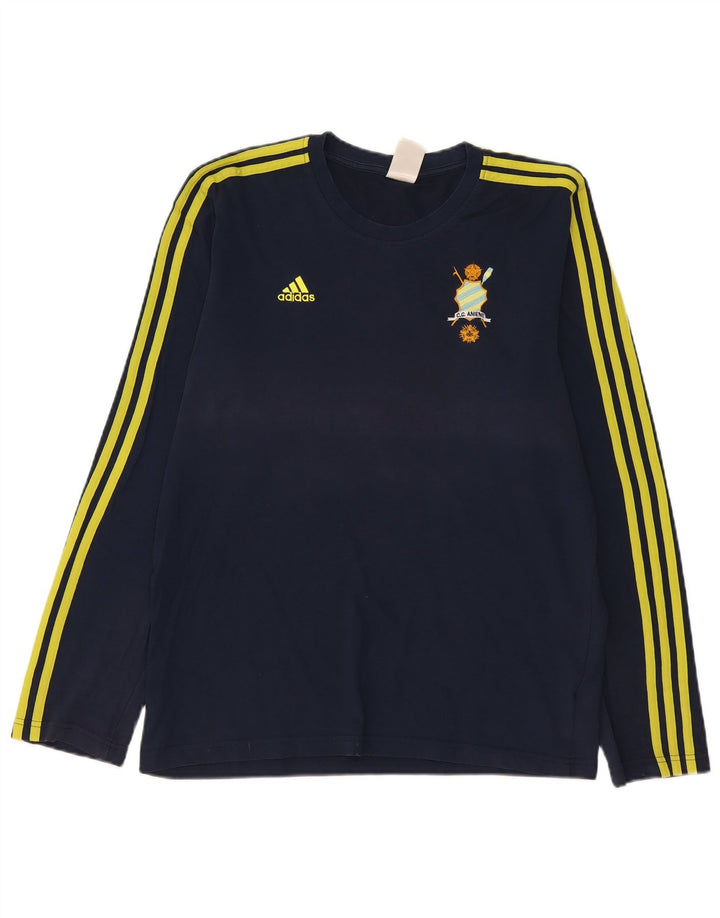 Adidas Mens Climalite Graphic Top Manga Larga Medio Azul Marino Algodón