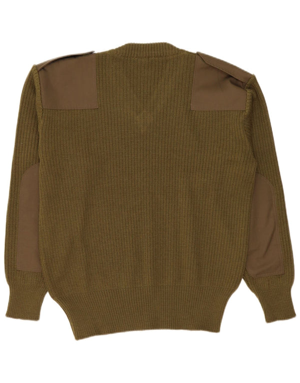Vintage hombres militar V-cuello jumper suéter grande caqui ejército