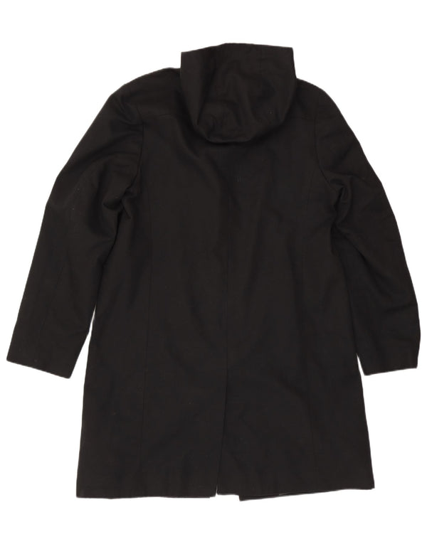 VINTAGE Mens Hooded Overcoat UK 40 Large Black Acetate