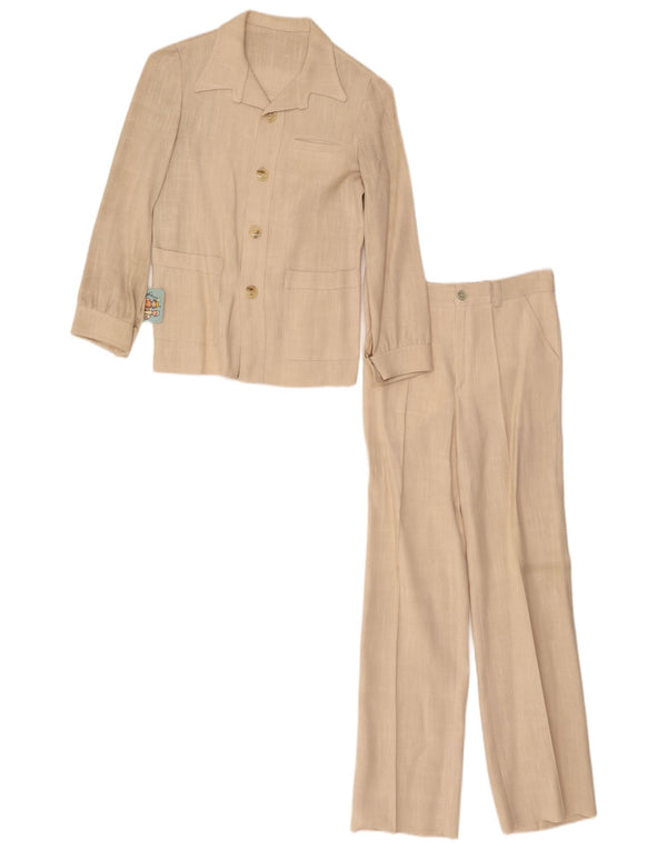 Vintage mujer 4 botones traje de 2 piezas EU 34 XS W26 L26 Beige Viscosa