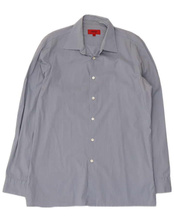 Camisa Hugo Boss Hombre Algodón Azul Medio