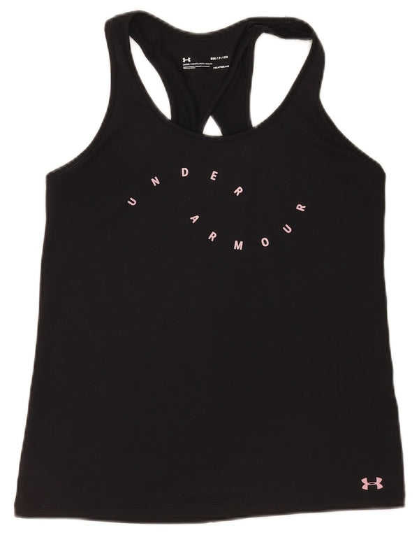 Under Armour Camiseta sin mangas con gráfico de corte holgado para mujer, talla mediana, deportiva negra