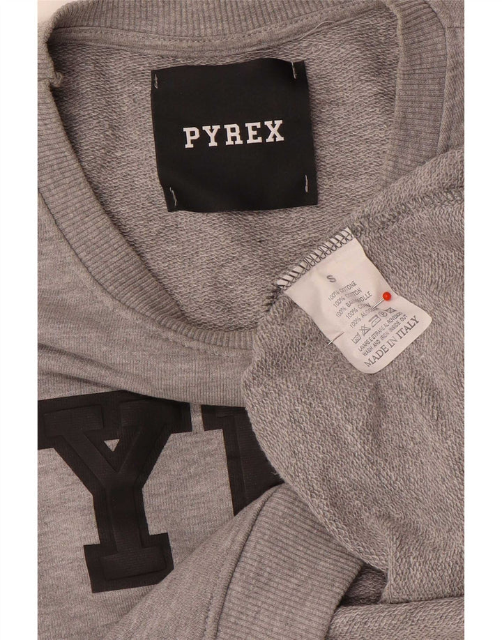 Pyrex Mujer Oversize Crop Graphic Sudadera Jumper UK 10 Small Gris