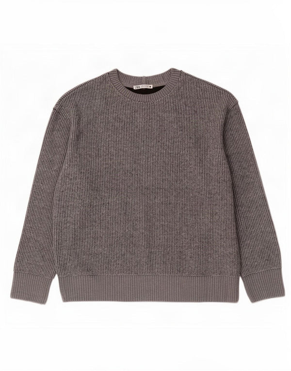 Zara Jersey de cuello redondo para mujer UK 44 Poliéster gris medio