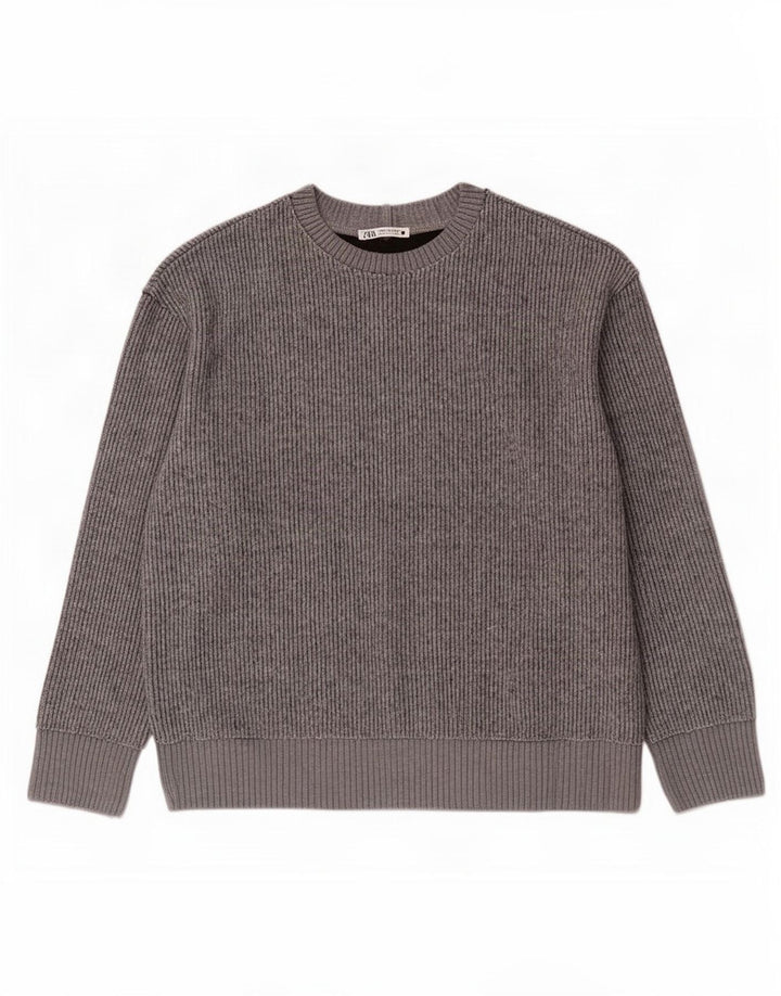 Zara Jersey de cuello redondo para mujer UK 44 Poliéster gris medio