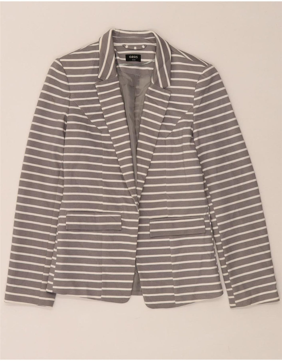 Oasis Chaqueta tipo blazer abierta para mujer UK 8 Small Gris Poliéster a rayas